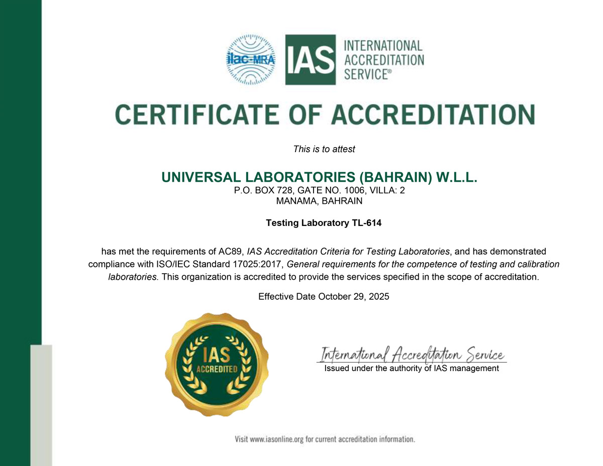 Lab Testing Certification Certification of Universal Laboratories